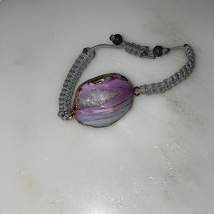 Adjustable Pink and white geode bracelet